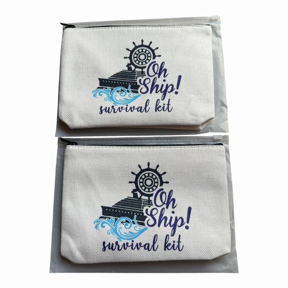 Oh Ship Survival Kit Makeup Bags Set 2 Nautical Cruise Travel Pouches